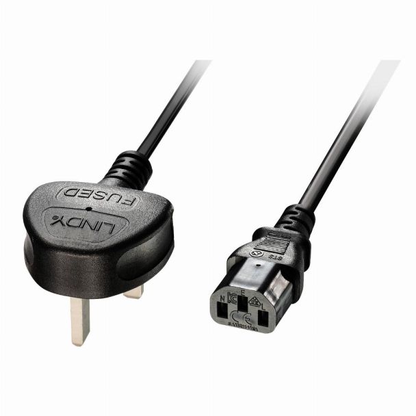 Lindy 5m UK 3 Pin Plug to IEC C13 mains power Cable, Black