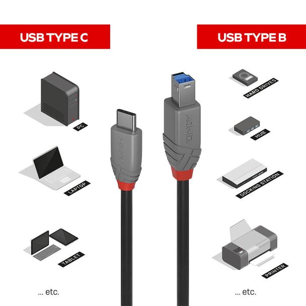Lindy 36666 cavo USB USB 3.2 Gen 1 (3.1 Gen 1) 1 m USB C USB B Nero