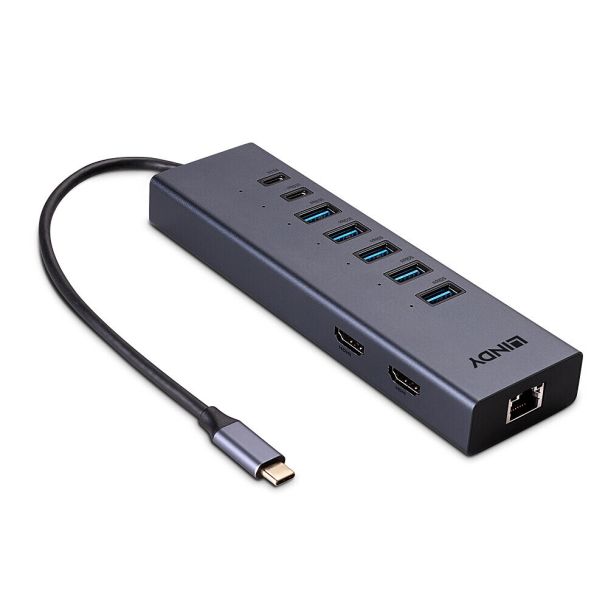 Lindy 43373 replicatore di porte e docking station per laptop Cablato USB 3.2 Gen 2 (3.1 Gen 2) Type-C Grigio