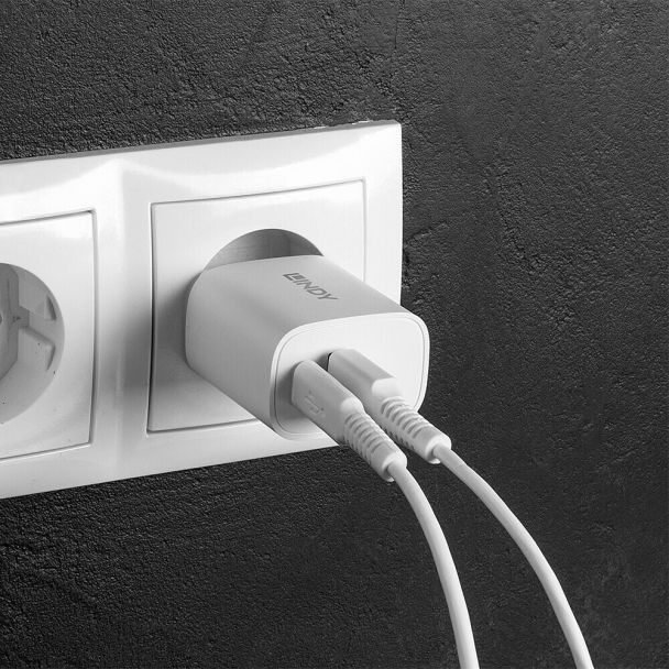 Lindy 73413 Caricabatterie per dispositivi mobili Universale Bianco AC Ricarica rapida Interno