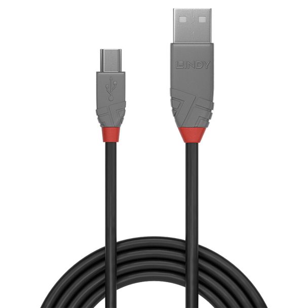 Lindy 36721 cavo USB USB 2.0 0,5 m USB A Mini-USB B Nero, Grigio