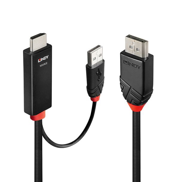 Lindy 41499 cavo e adattatore video 2 m HDMI + USB Type-A DisplayPort Nero