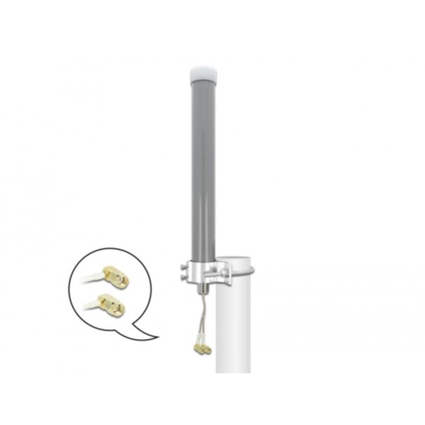 DeLOCK Antenna multibanda LTE WLAN 2,4 GHz Antenna 1 x SMA maschio 1 x RP-SMA maschio 2 - 3 dBi 2 x 20 cm RG-178 omnidirezionale per esterno grigio