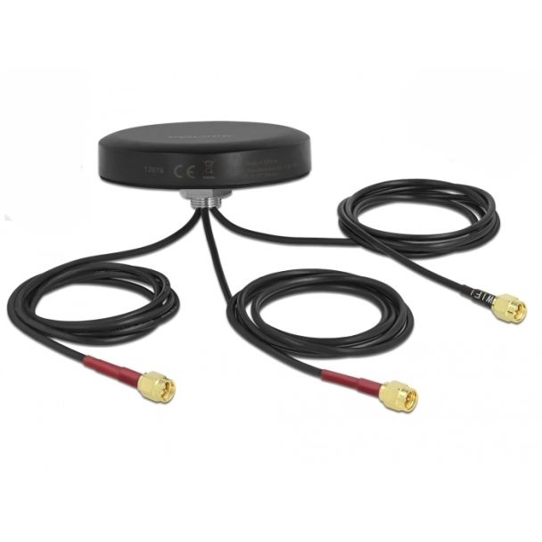 DeLOCK LTE MIMO Dual Band WLAN 802.11 ac/ax/a/h/b/g/n Antenna 3 x SMA maschio RG-174 1 m montaggio a vite all'esterno nero