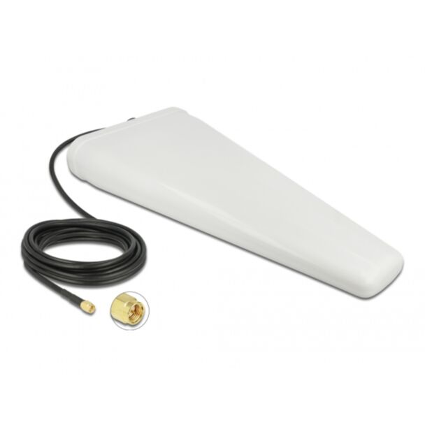 DeLOCK Antenna LTE SMA maschio 9 - 11 dB direzionale con cavo di collegamento (RG-58, 5 m) bianco esterno
