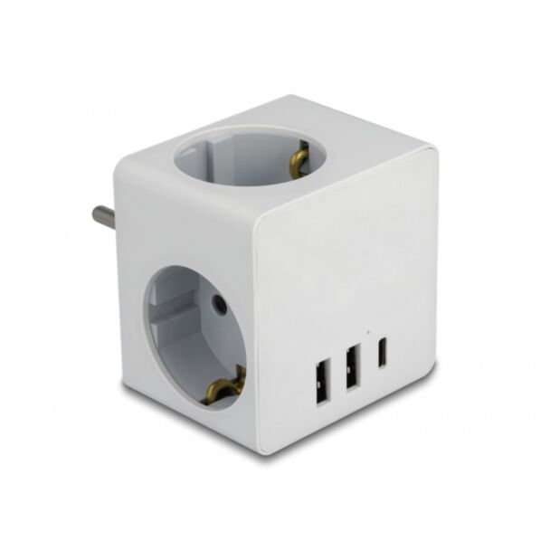 DeLOCK Cubo multi-presa a 3 vie con chiusura a prova di bambino e caricatore USB bianco