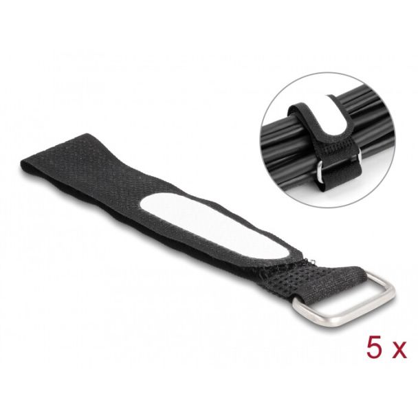 DeLOCK Hook-and-loop cable tie with loop and label tap L 203 x W 20 mm black 5 pieces
