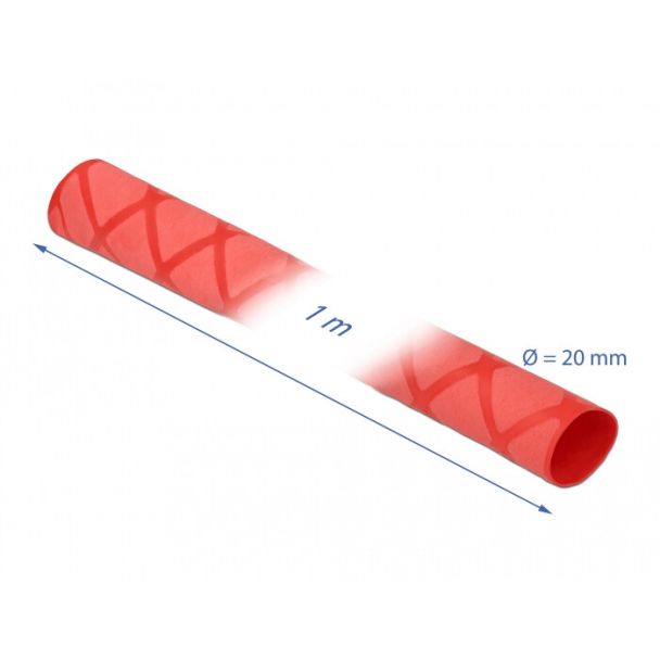 DeLOCK Tubo termorestringente X-pattern antiscivolo 1 m x 20 mm rosso