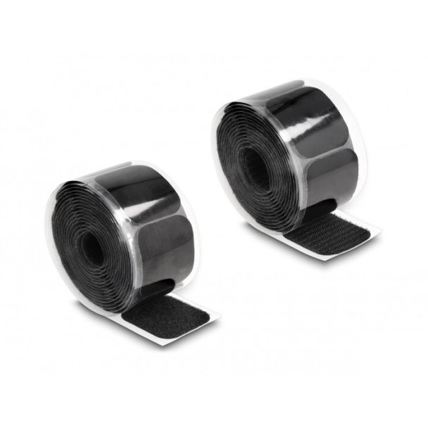DeLOCK Hook-and-loop pad on roll self-adhesive 45 x 50 mm - length 3 m black