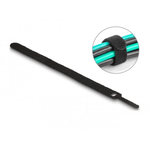 DeLOCK Hook-and-loop cable tie L 200 x W 12 mm black 10 pieces