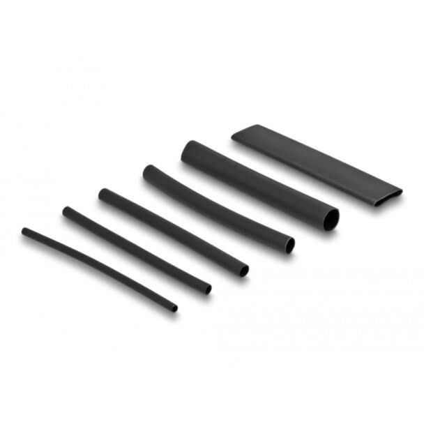DeLOCK Scatola di assortimento per tubi termorestringenti, doppia parete con adesivo interno, rapporto di restringimento 3:1, nero 122 pezzi