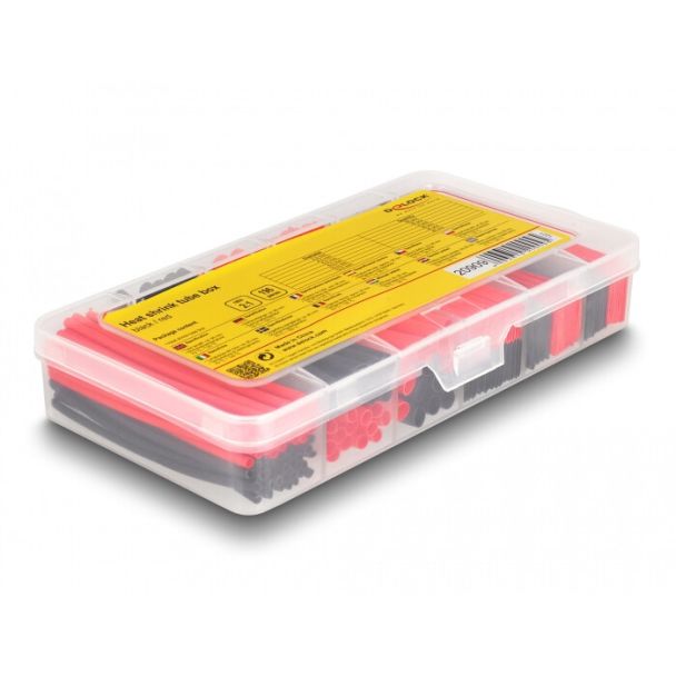 DeLOCK Scatola di assortimento per tubi termorestringenti, rapporto di restringimento 2:1, nero / rosso 196 pezzi