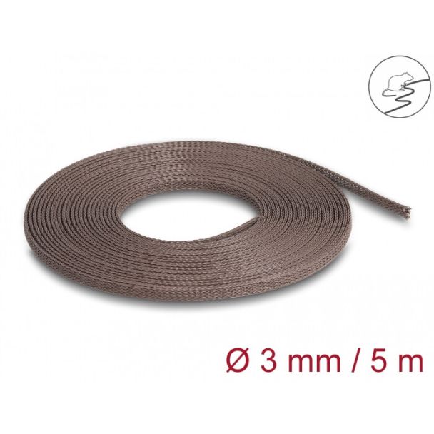 DeLOCK Braided Sleeve rodent resistant stretchable 5 m x 3 mm brown