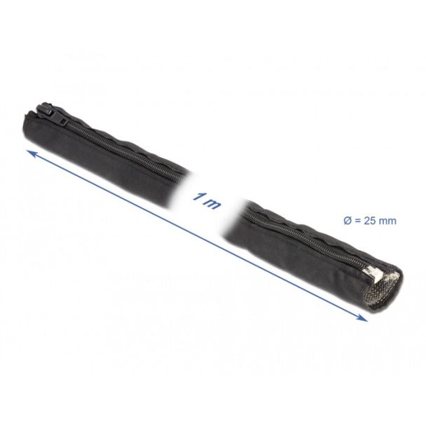 DeLOCK Manicotto intrecciato con schermatura EMI e cerniera resistente al calore 1 m x 25 mm nero