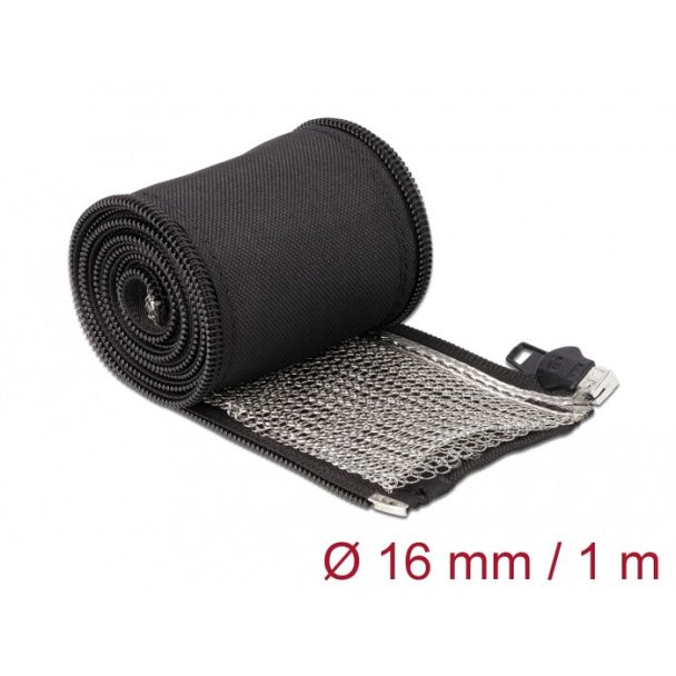 DeLOCK Manicotto intrecciato con schermatura EMI e cerniera resistente al calore 1 m x 16 mm nero