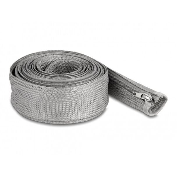 DeLOCK Manicotto intrecciato con cerniera lampo resistente al calore 3 m x 50 mm grigio