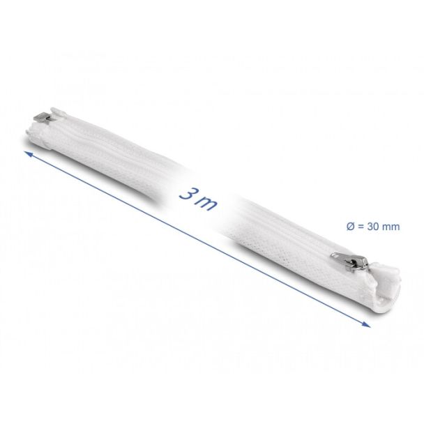 DeLOCK Manicotto intrecciato con cerniera lampo resistente al calore 3 m x 30 mm bianco