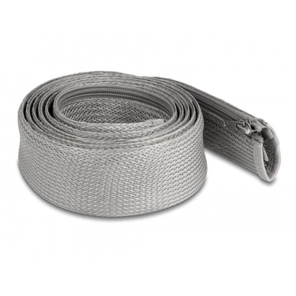 DeLOCK Braided Sleeve with zip fastener heat-resistant 2 m x 50 mm grey