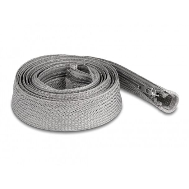 DeLOCK Braided Sleeve with zip fastener heat-resistant 2 m x 30 mm grey