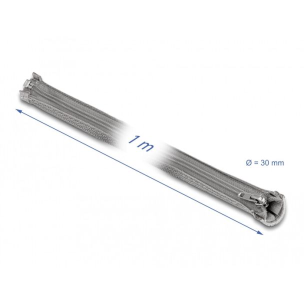 DeLOCK Manicotto intrecciato con cerniera lampo resistente al calore 1 m x 30 mm grigio