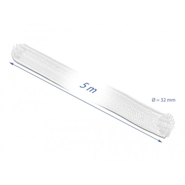 DeLOCK Manicotto intrecciato con gancio e anello di fissaggio da 5 m x 32 mm bianco