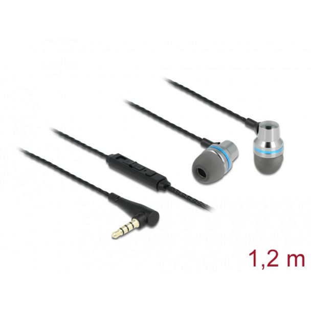 DeLOCK Auricolari In-Ear con spinotto jack stereo a 4 pin da 3,5 mm, microfono e controllo del volume + funzione Quick Mute per smartphone e tablet