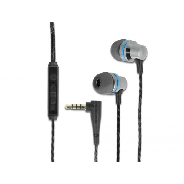 DeLOCK Auricolari In-Ear con spinotto jack stereo a 4 pin da 3,5 mm, microfono e controllo del volume + funzione Quick Mute per smartphone e tablet