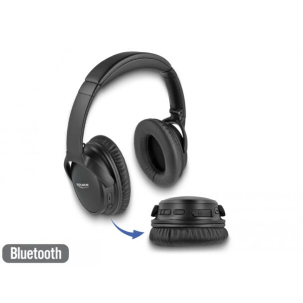 DeLOCK Cuffie sovrauricolari Bluetooth 5.0 pieghevoli con microfono integrato e bassi intensi, fino a 20 ore di riproduzione