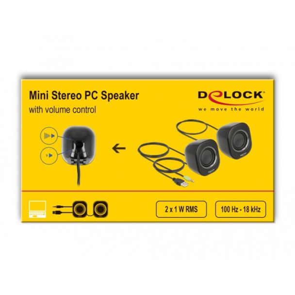 DeLOCK Mini altoparlante stereo per PC con jack stereo da 3,5 mm maschio e alimentazione USB