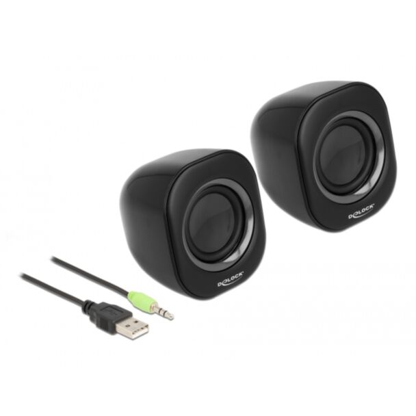 DeLOCK Mini altoparlante stereo per PC con jack stereo da 3,5 mm maschio e alimentazione USB
