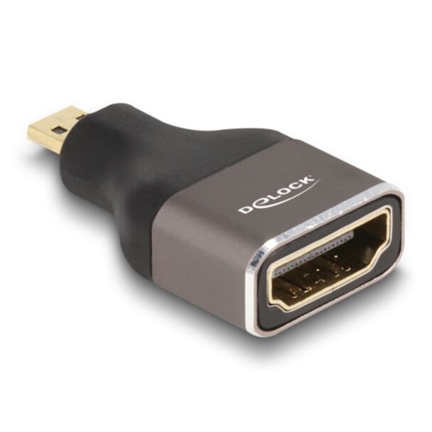 DeLOCK Adattatore HDMI Micro-D maschio per A femmina 8K 60 Hz grigio metallo