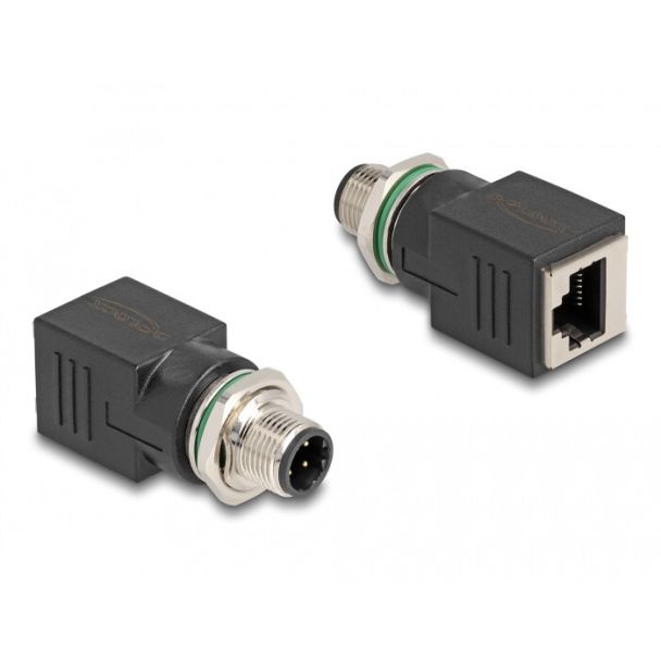 DeLOCK M12 Adattatore a 4 pin maschio D-coded femmina per RJ45 femmina dritto
