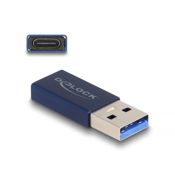 DeLOCK USB 10 Gbps Adapter USB Type-A male to USB Type-C active female blue