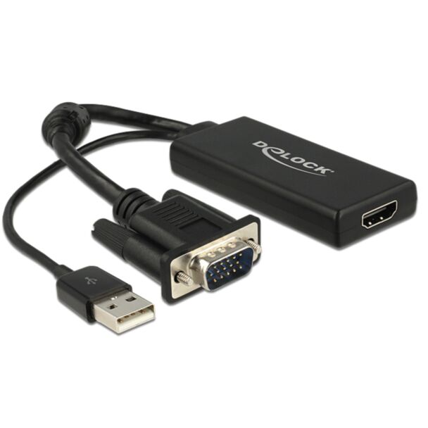DeLOCK 0.25m VGA+USB2.0-A/HDMI 0,25 m VGA (D-Sub) + USB Nero