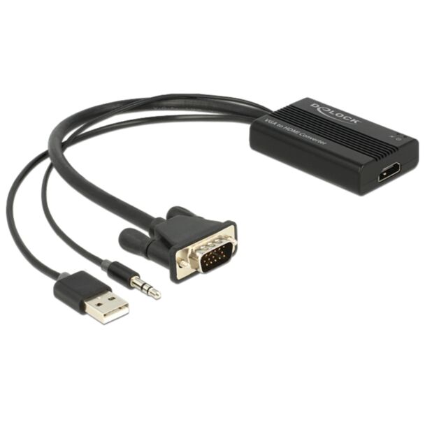 DeLOCK 62597 video cable adapter 0.25 m HDMI Type A (Standard) VGA (D-Sub) + 3.5mm + USB Type-A Black