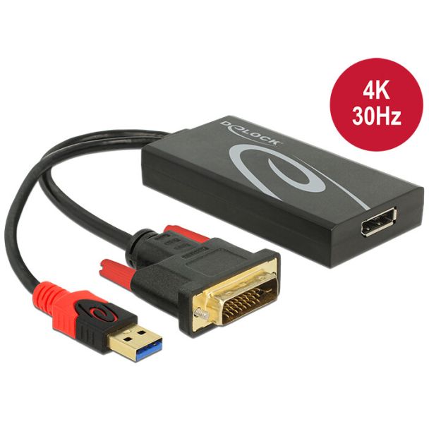 DeLOCK 0.3m, DVI 24+1 + USB-A/Displayport 20p DVI-D + USB HDMI Black