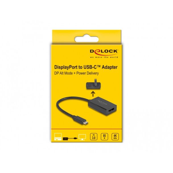 DeLOCK Adattatore da DisplayPort femmina a USB Type-C maschio (modalità DP Alt) 4K con PD 85 W