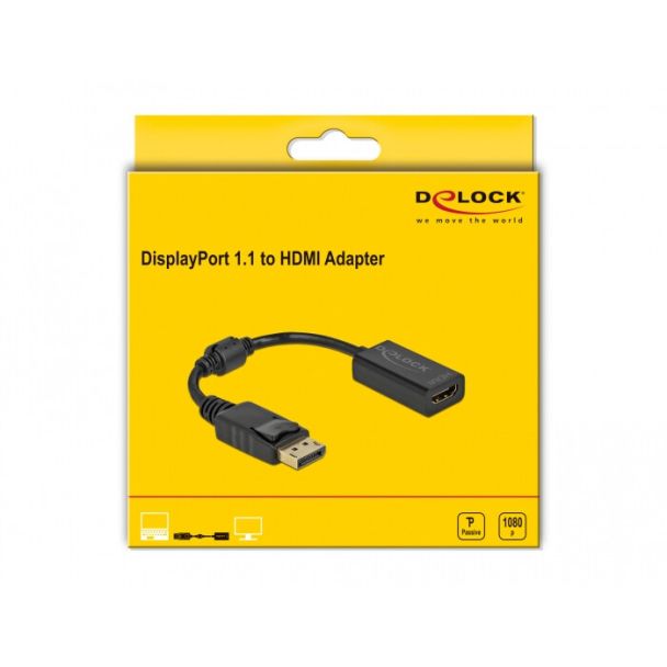 DeLOCK Adattatore DisplayPort 1.1 maschio a HDMI femmina passivo nero