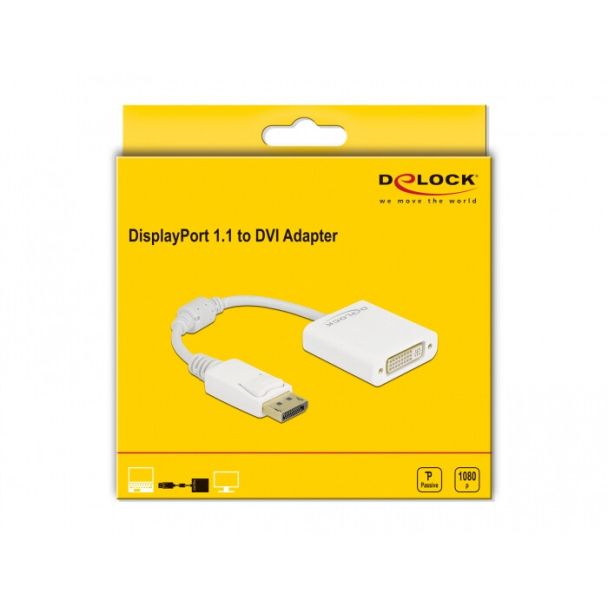DeLOCK Adattatore DisplayPort 1.1 maschio a DVI femmina passivo bianco