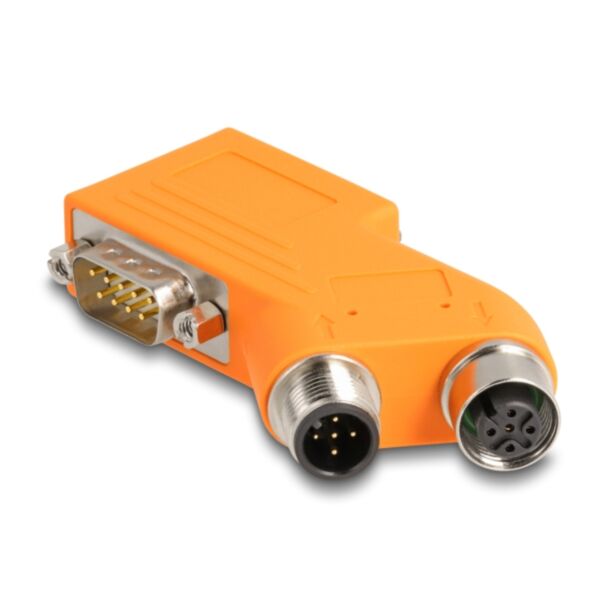 DeLOCK Sdoppiatore CAN bus D-Sub 9 maschio e femmina per M12 maschio e femmina a 5 pin con codice A, arancione da 35°