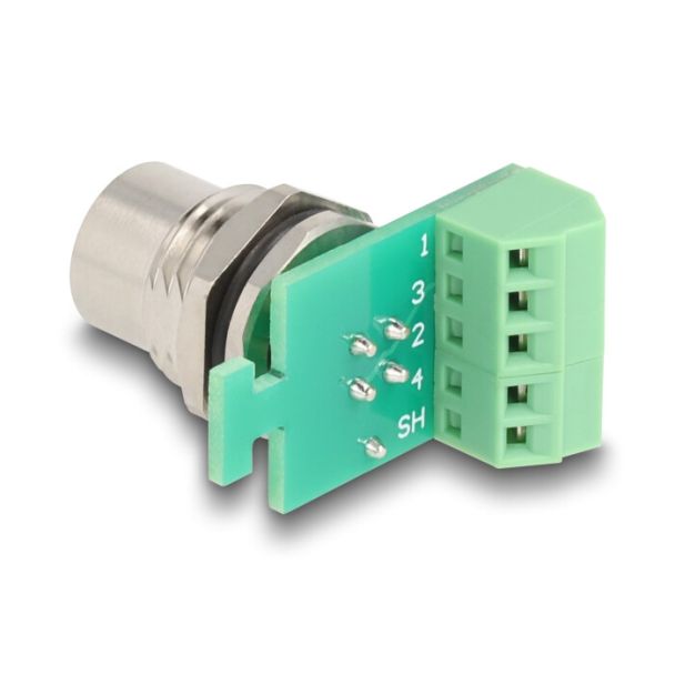 DeLOCK Adattatore modulo di trasferimento M12 a 4 pin femmina A-coded per morsettiera a 5 pin per installazione