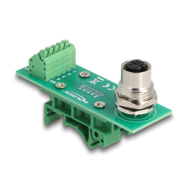 DeLOCK M12 Transfer Module Adapter 4 pin A-coded female to 5 pin terminal block for DIN rail