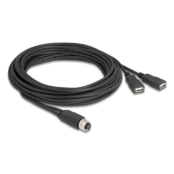 DeLOCK 60652 sensor/actuator cable 5 m M12 2 x USB Type-A Black