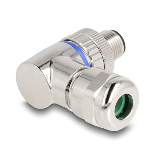 DeLOCK M12 Connector A-coded 3 pin male for mounting with screw connection 90° angled metal