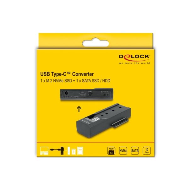DeLOCK Convertitore USB Type-C per 1 x SSD M.2 o 1 x SATA SSD / HDD