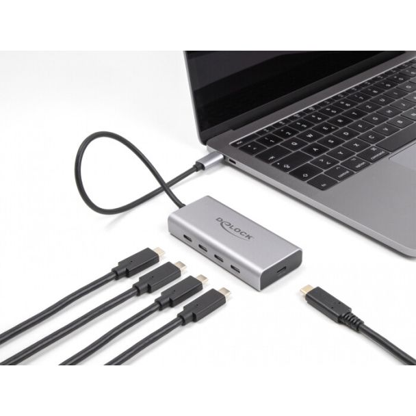 DeLOCK USB 10 Gbps USB Type-C Hub with 4 x USB Type-C female + 1 x USB Type-C PD 85 Watt with 30 cm connection cable