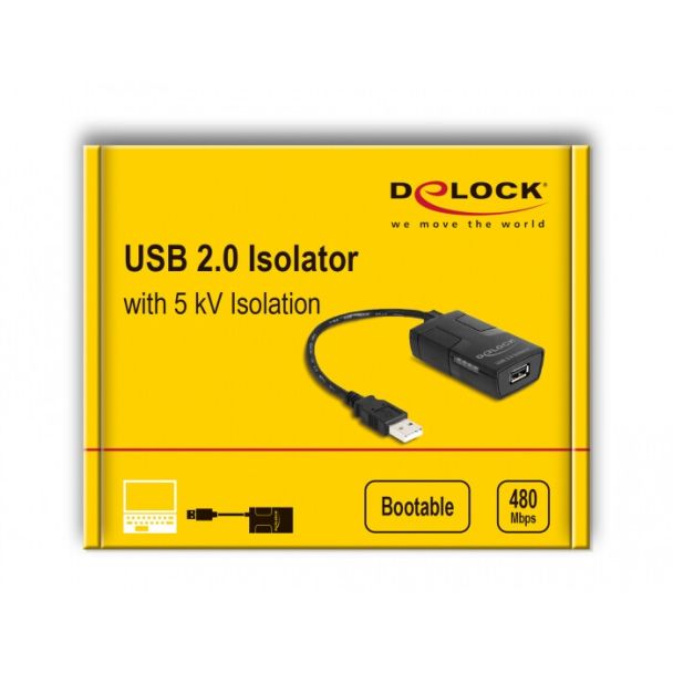 DeLOCK Isolatore USB 2.0 Tipo-A maschio-femmina con isolamento di 5 kV per le linee dati