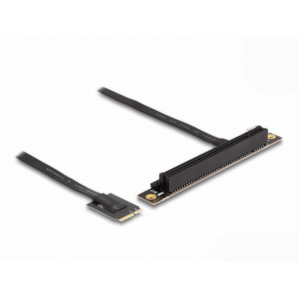 DeLOCK M.2 Key A+E to PCIe x16 NVMe Adapter angled with 20 cm cable