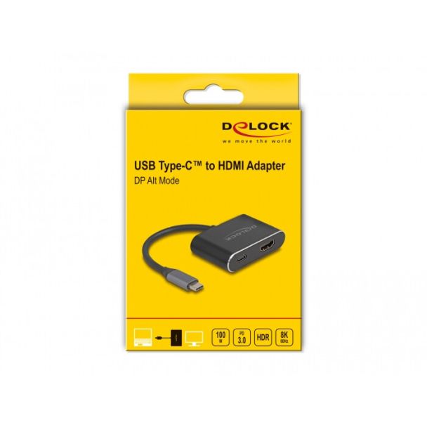 DeLOCK Adattatore USB Type-C per HDMI (modalità DP Alt) 8K con HDR e Power Delivery 100 W