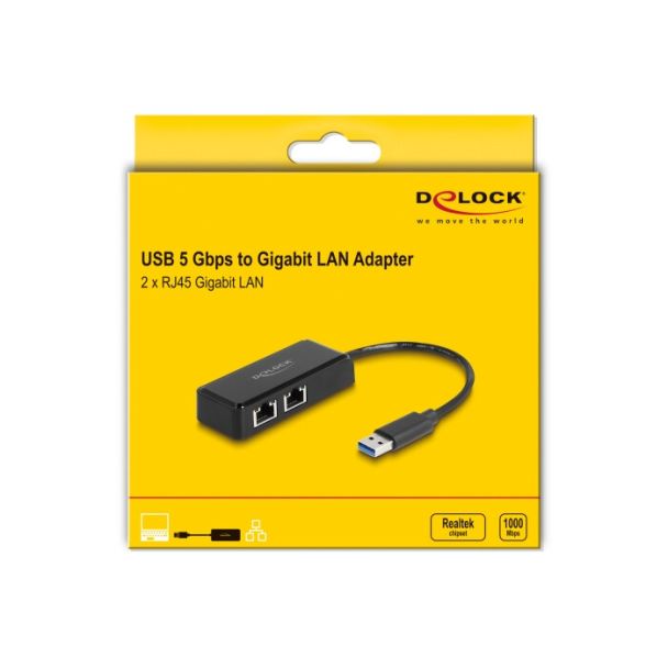 DeLOCK Adattatore USB Tipo-A da 2 x Gigabit LAN